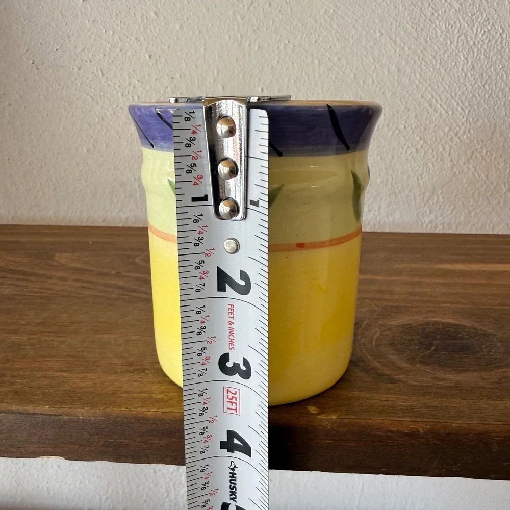 CFP Italian Hand Painted Ceramic Utensil Holder Vase Yellow Blue Mediterranean